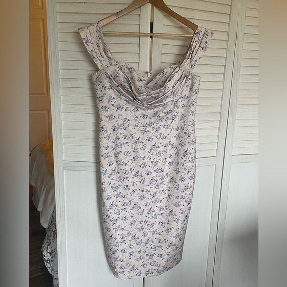 Lavish Alice Bardot Floral Cowl Neck Off Shoulder Cocktail Dress - Picture 3 of 15